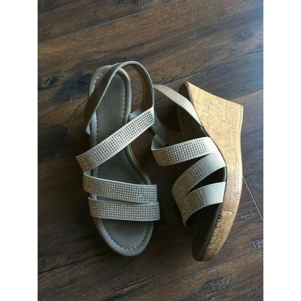 𝅺m&s British Taupe Stone Stud Beach Sun High Wedges Shoes Sandals 6.5 EU37 Uk4